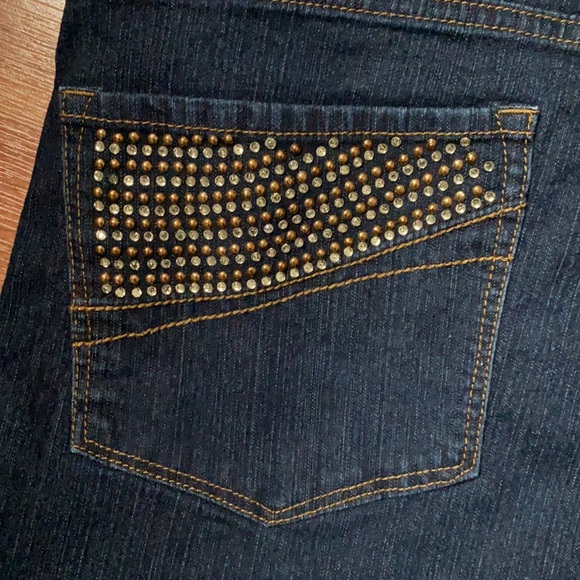 Bill Blass dark wash stretch boot cut jean with perfect rhinestone and studs, 8 - Picture 8 of 8